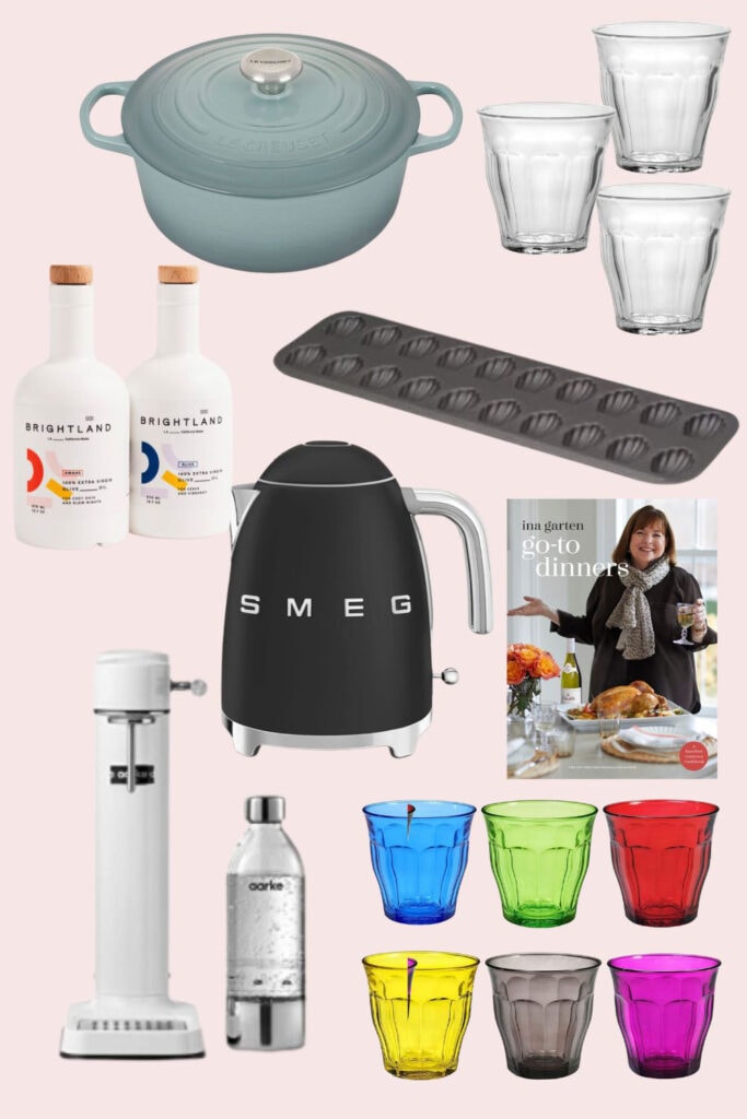 25 Mother's Day Gifts that Will Ship in Time- Collage of Entertaining items on pink back ground