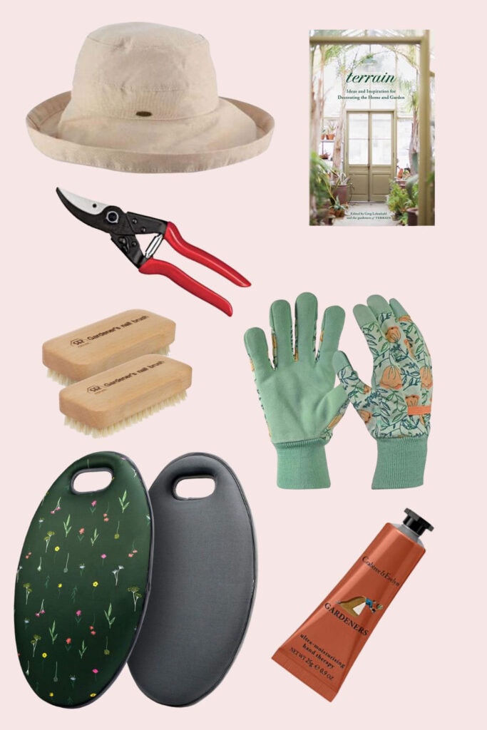 25 Mother's Day Gifts that Will Ship in Time- Collage of garden items on pink back ground