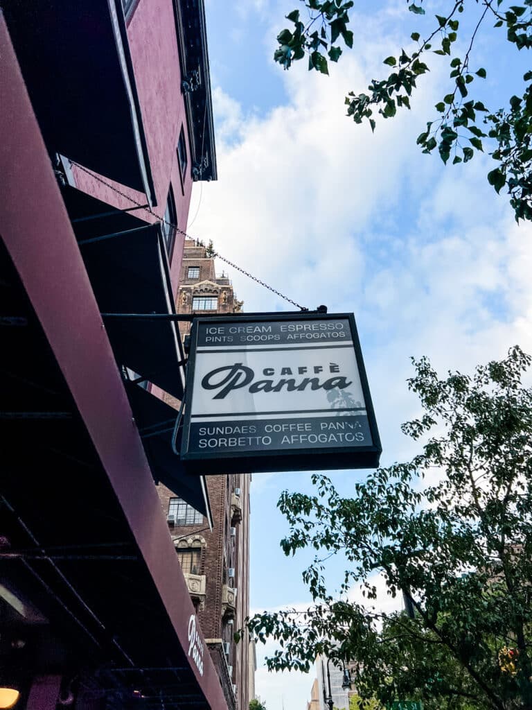 The sign above Cafè Panna in the Gramercy Park neighborhood of New York City.