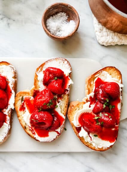 Balsamic Strawberries with Creamy Goat Cheese on a Tartine