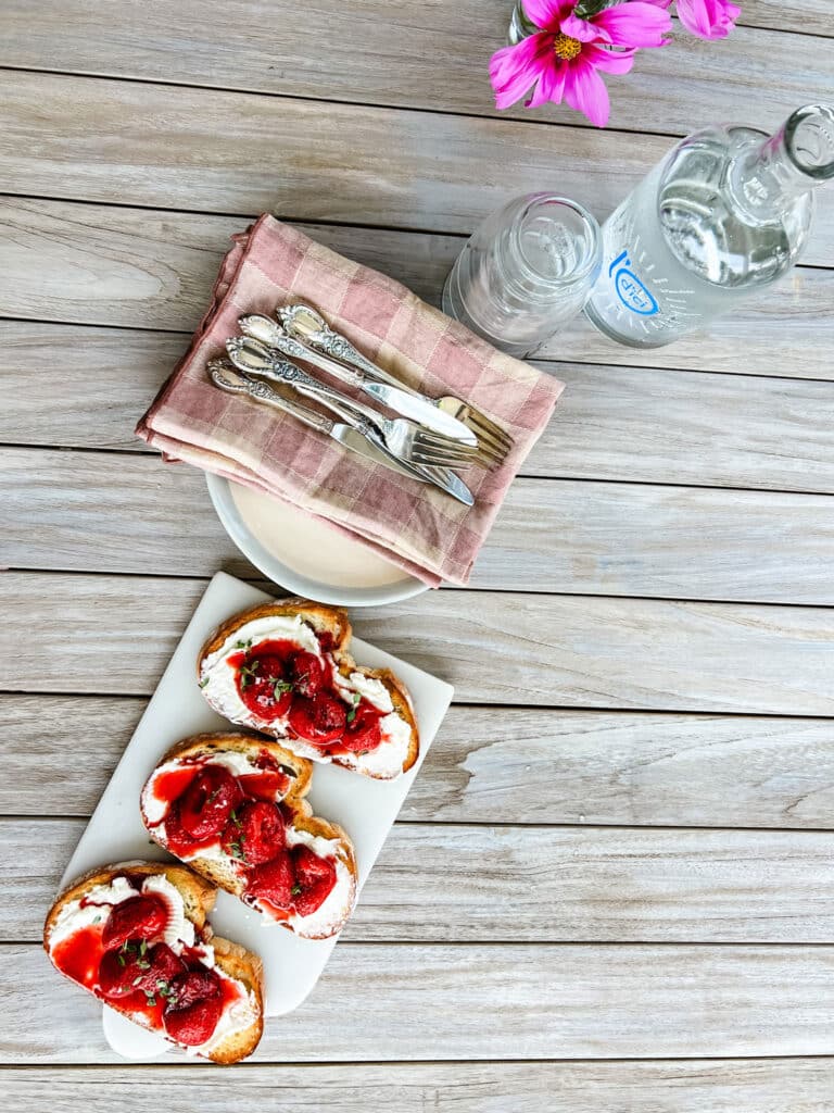 Balsamic Strawberries with Creamy Goat Cheese on a Tartine