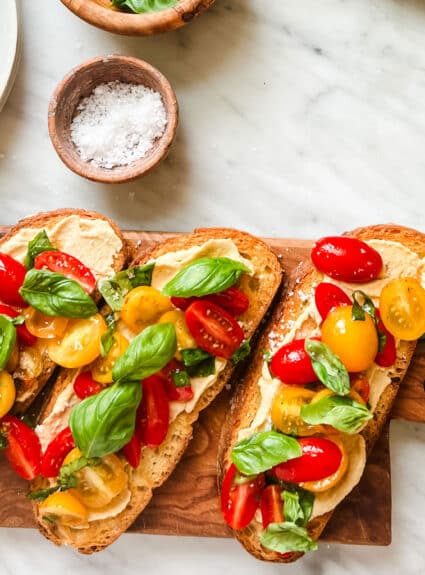 Healthy Mediterranean Hummus, Basil, Tomato Tartine Recipe