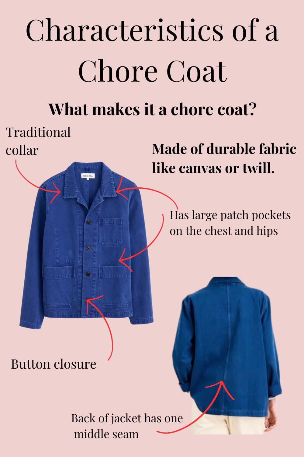 Chore Coat With Corduroy Collar Jacket - Red