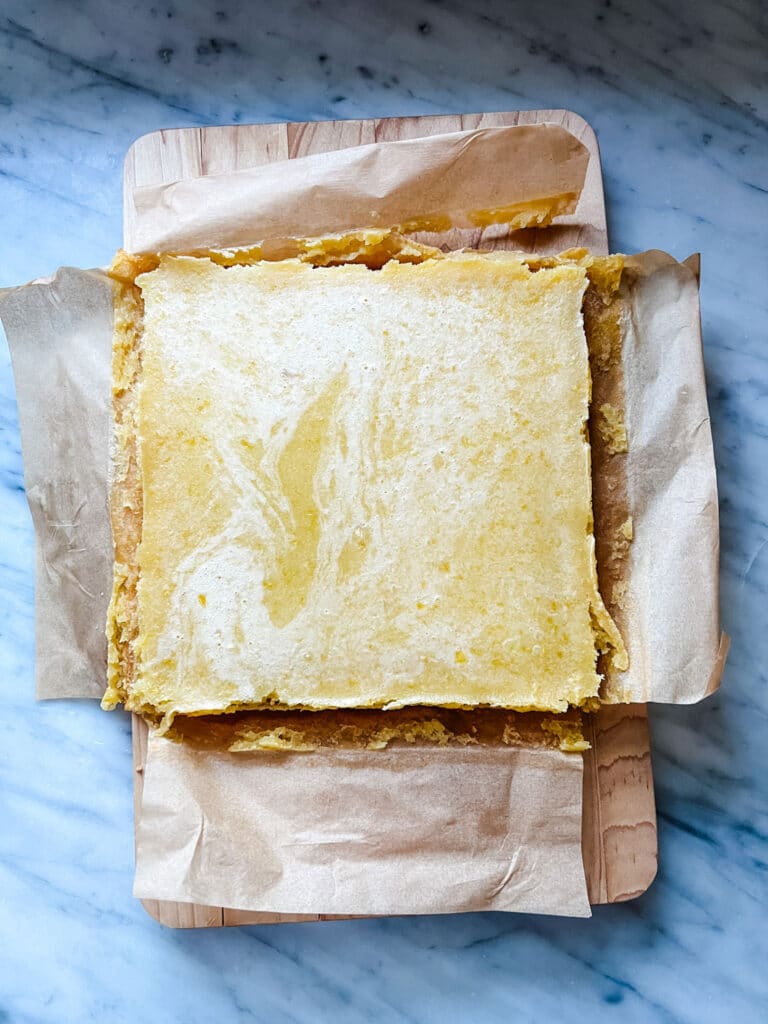 Olive oil shortbread crust for a twist on the classic lemon bars