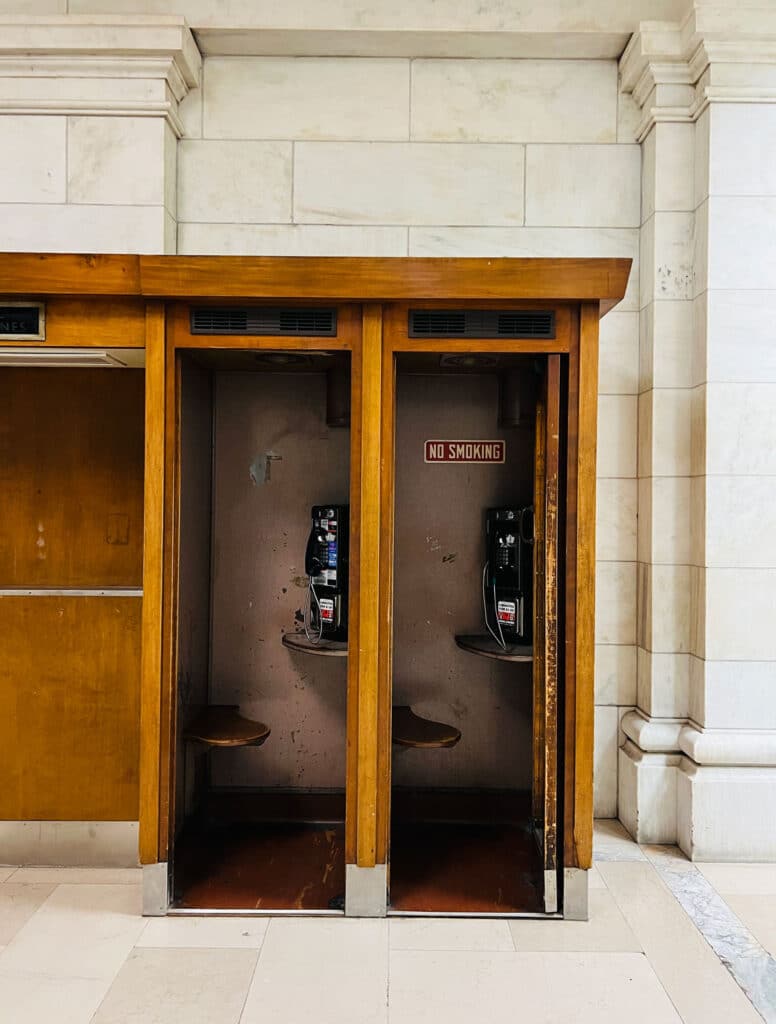 wooden phone booths inside the NYPL 