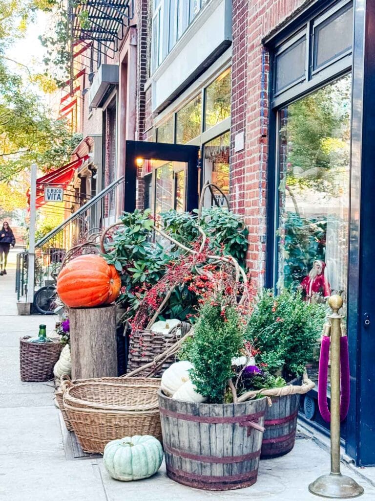 John Derian Shop in NYC in the fall with pumpkin display.