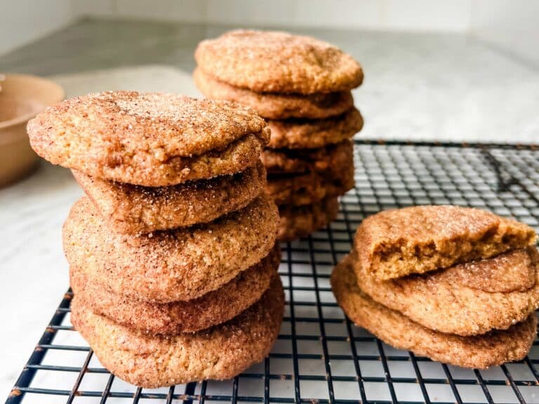 Pumpkin snickerdoodle on a wire cooling rack