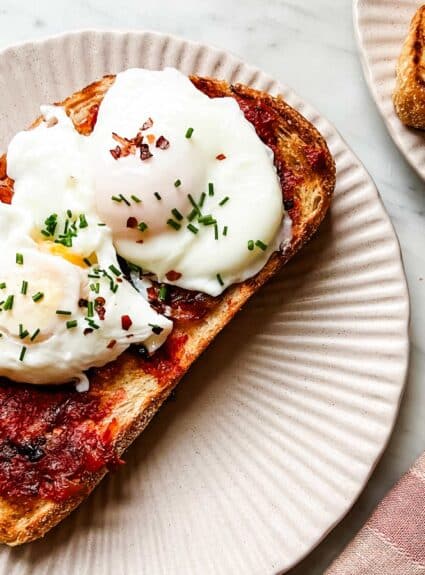 Caramelized Shallots and Poached Eggs Tartine