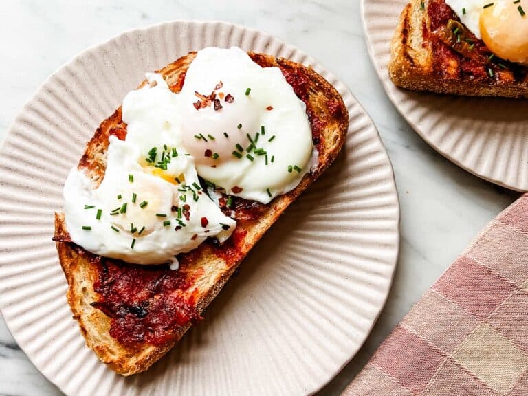 Caramelized Shallots and Poached Eggs Tartine