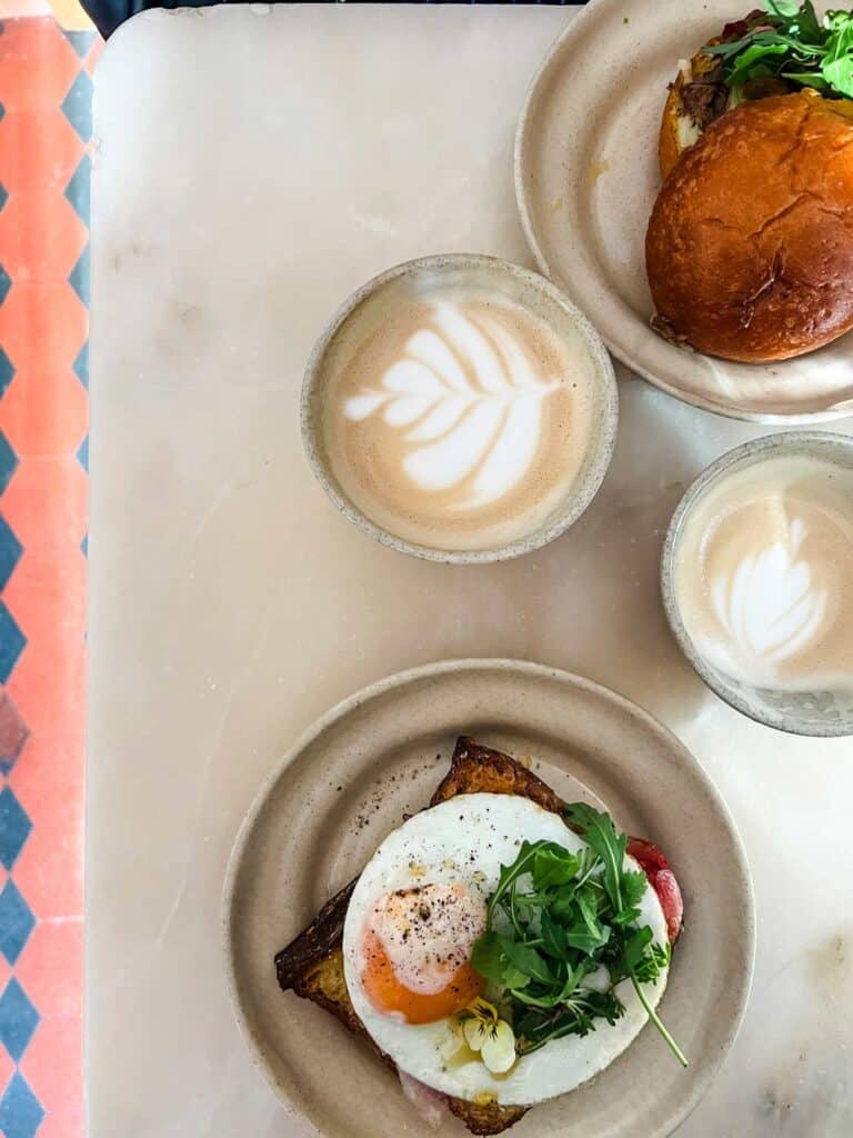 Brunch, including perfectly made cappuccinos delicious food is served at Magnolia Bistrot and Winebar.