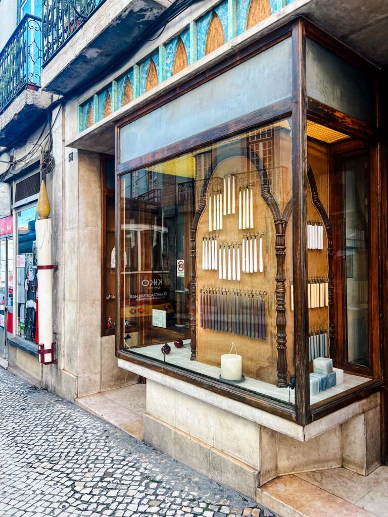 The store front of an old candle shop in Lisbon. It's been in the same family for generations and opened almost 240 years ago.