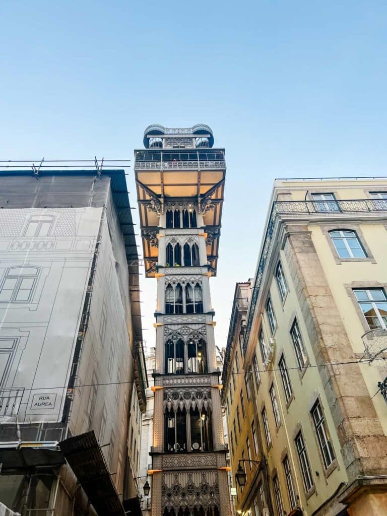 The Santa Justa Lift is an elevator that takes you to a different neighborhood up on a hill. At the top is a deck where you can get greats views of the Lisbon and skyline.