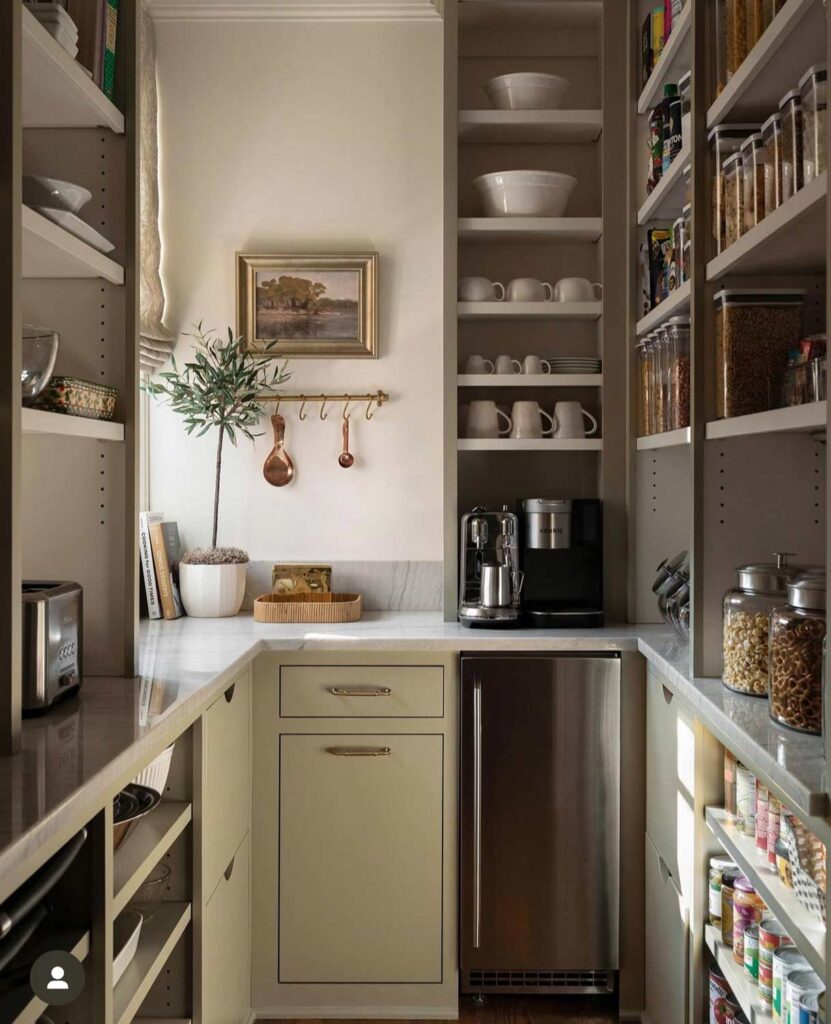 A lovely pantry space with ample shelving for all your pantry needs.