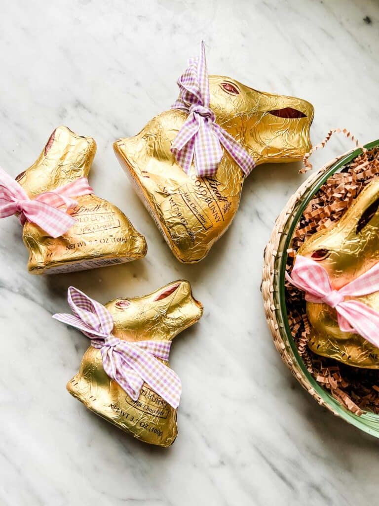 Lindt Chocolate Bunnies with gingham ribbons