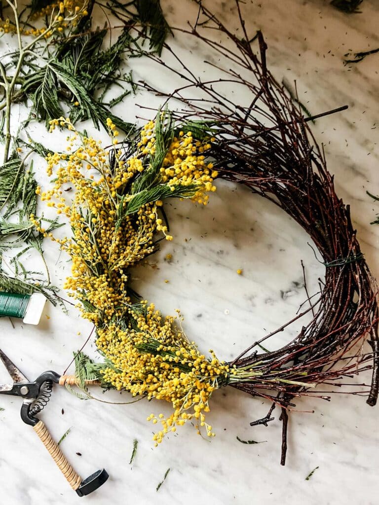 Make an Easy Spring Wreath with Mimosa Flowers