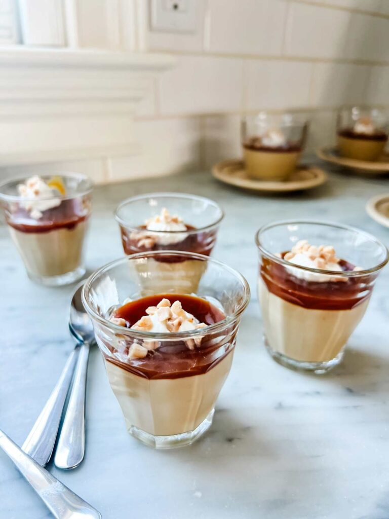 The best homemade butterscotch pudding with salted caramel sauce is the perfect treat on a cold day in winter.