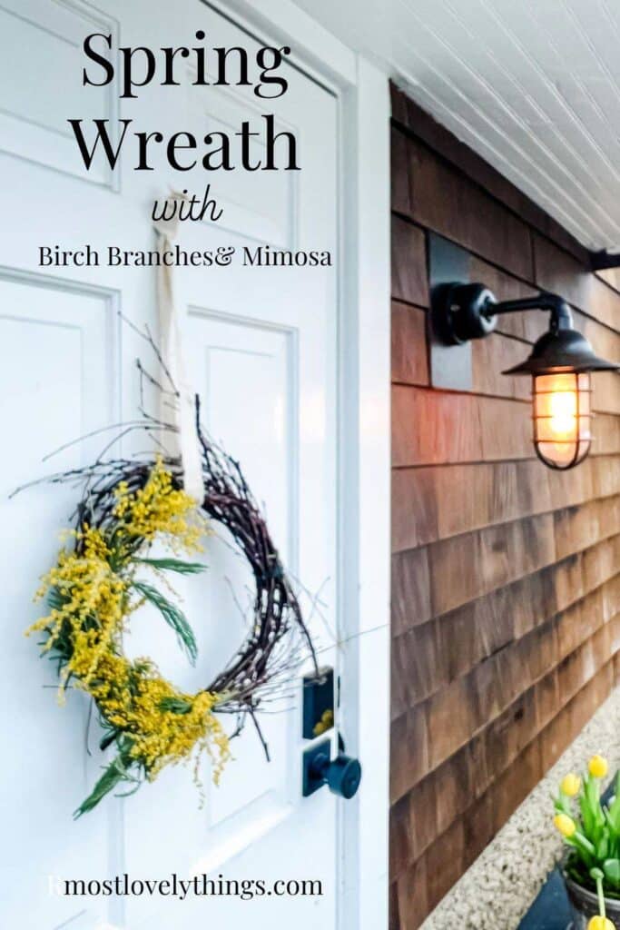 graphic with text - Make an Easy Spring Wreath with Mimosa Flowers