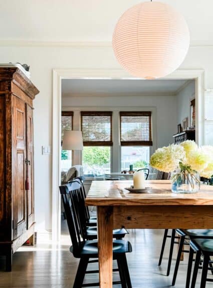 Modern Dining Room Lighting with a Rustic Farm Table