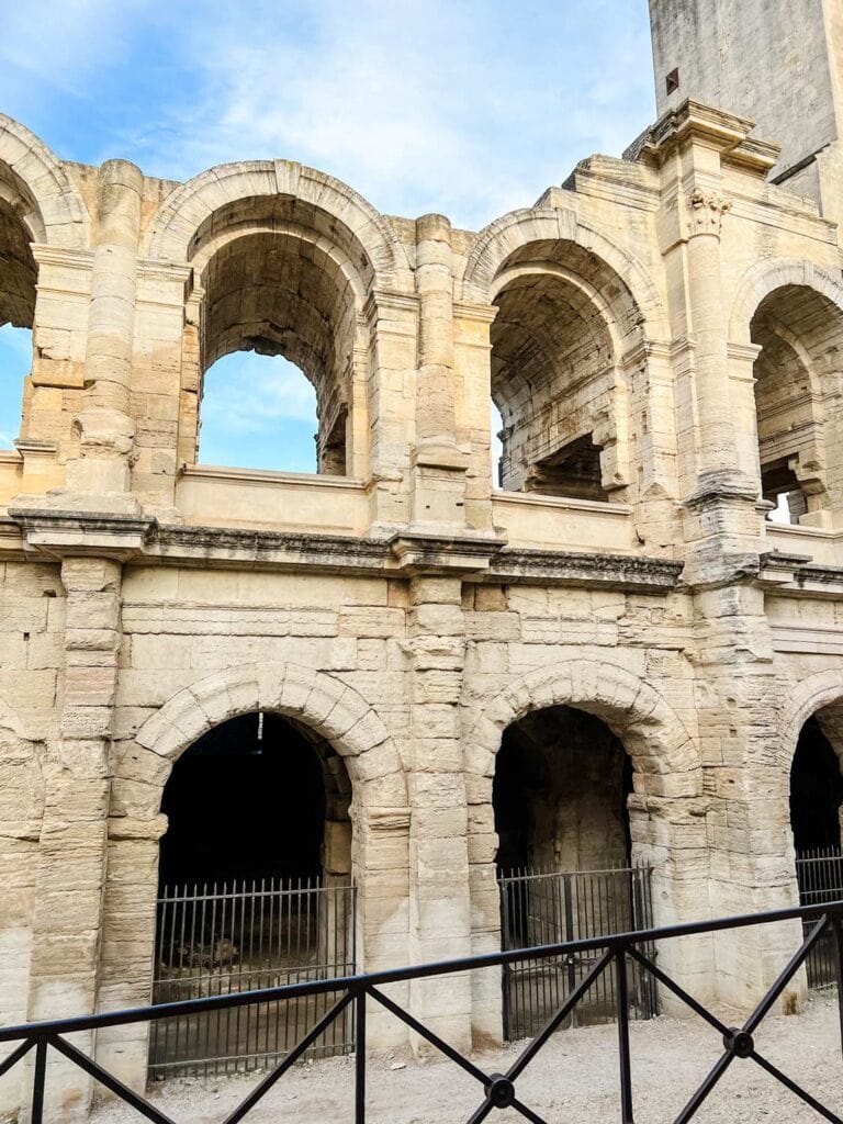 The ancient walls of the Arles amphitheater.