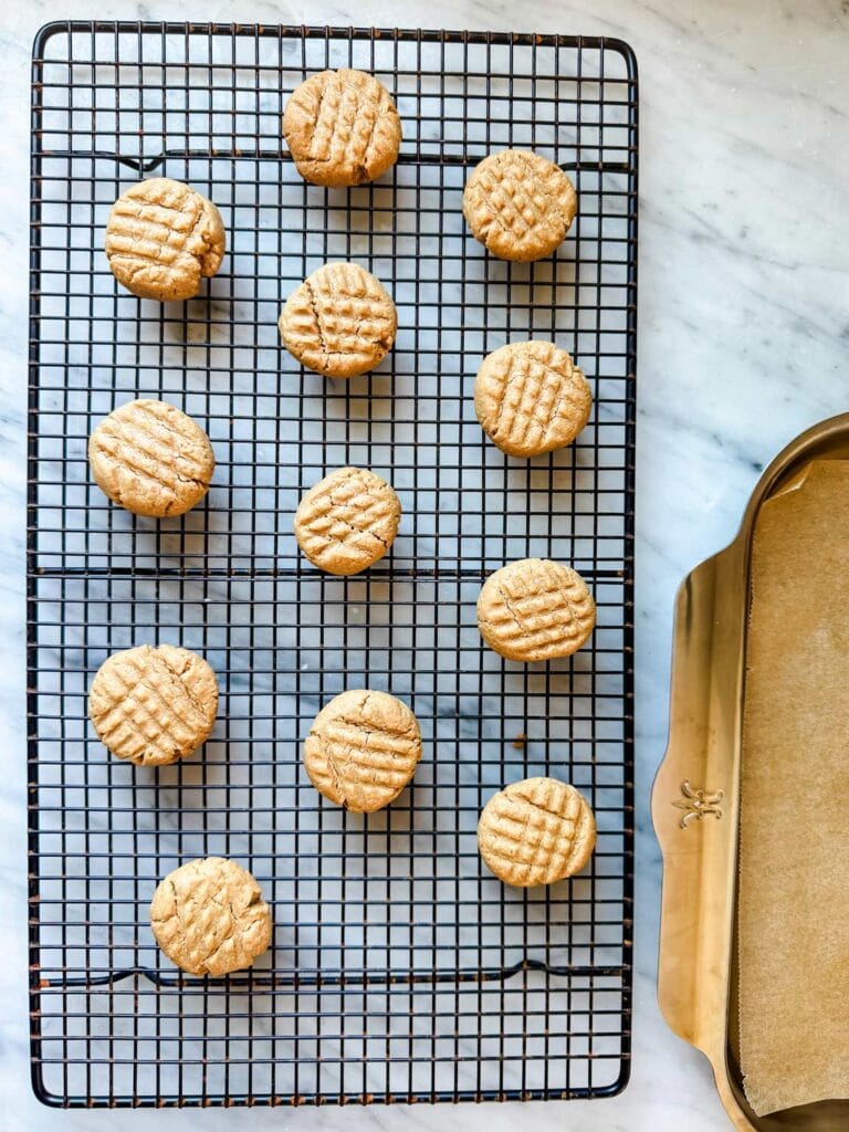 Peanut butter cookies criss cross pattern with fork.