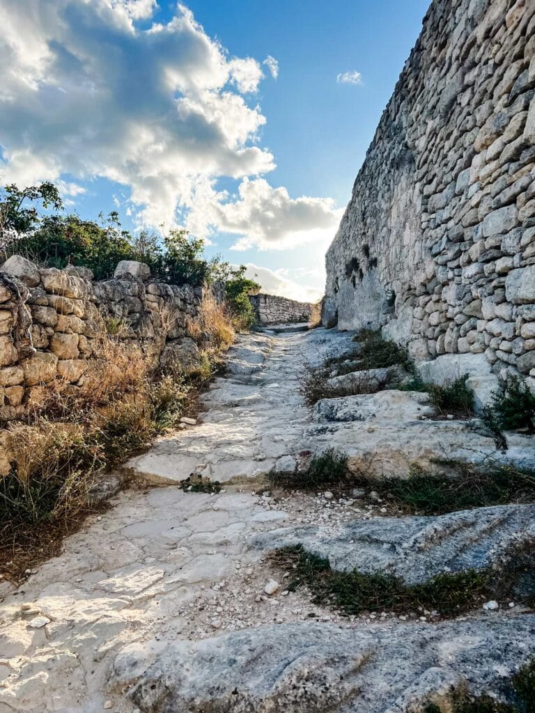 An old pathway leads to the top of Lacoste, France.