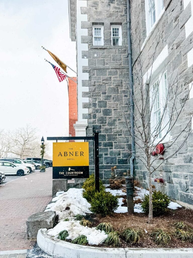 Outside the beautiful Abner Hotel in Litchfield, CT in January.