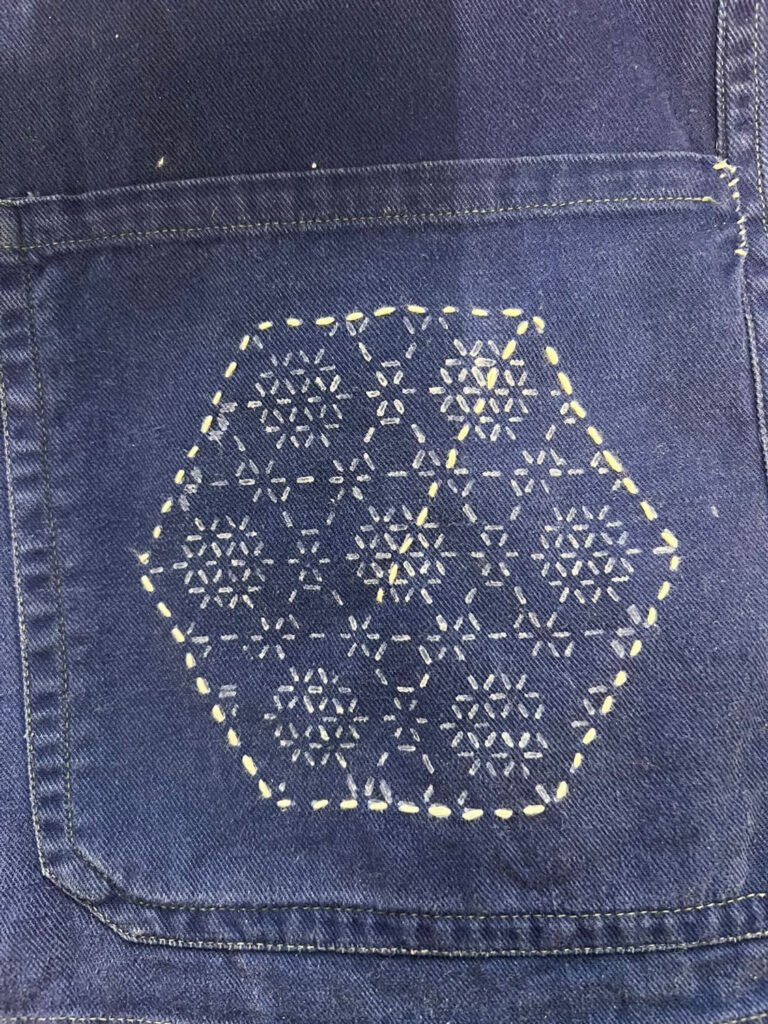 Embroidery on pocket.