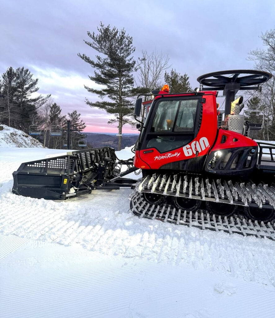 State-of-the-art snow grooming equipment is grooming the slopes at Mohawk Mountain Ski Resort.