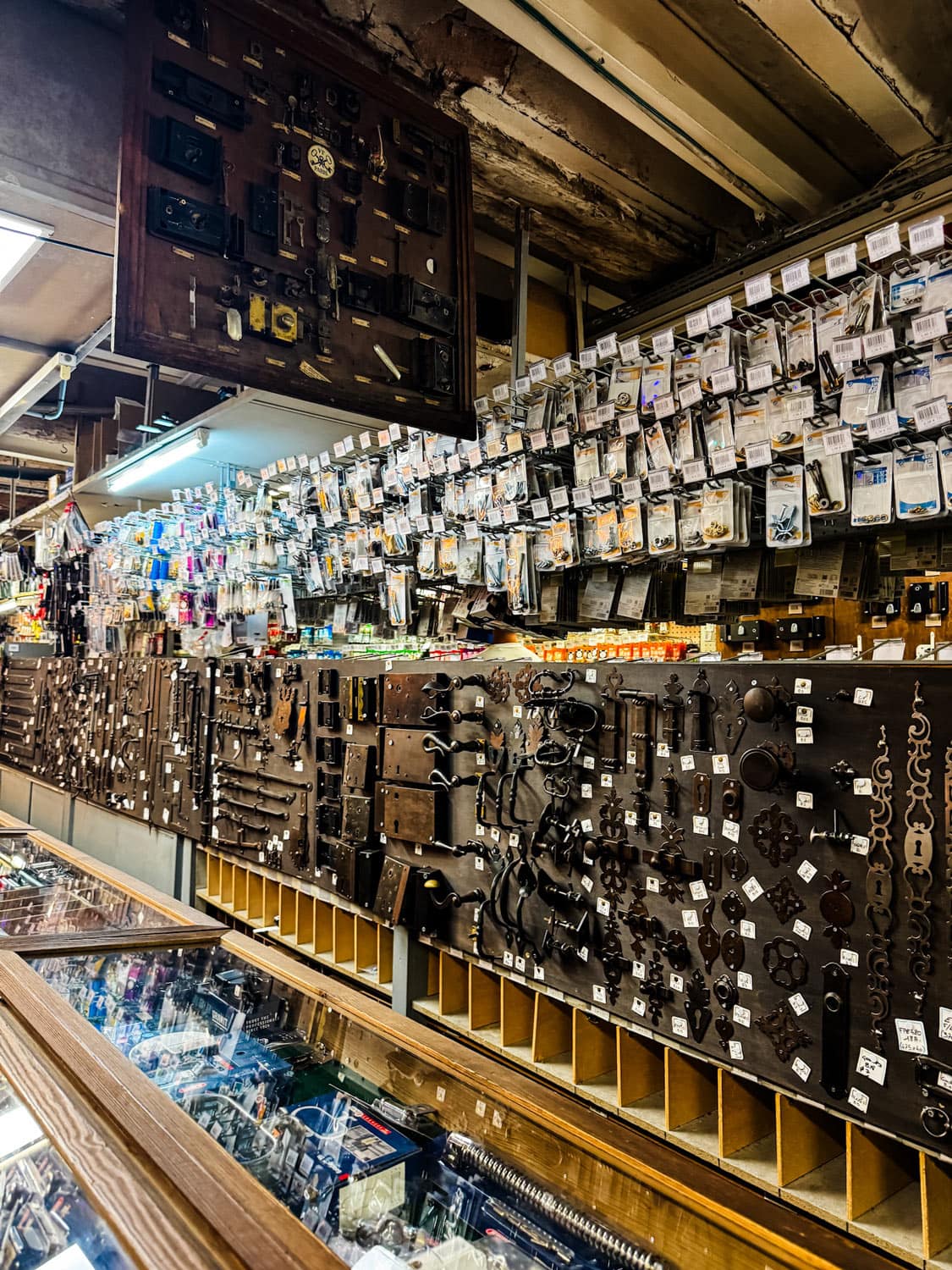 The hardware section of Maison Empereur is endless with all kinds of hooks, strap hinges, screws, bolts, and nails.