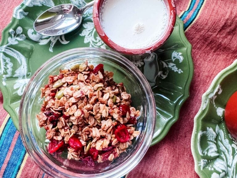 Maple pecan crunch fall spiced granola served with la Fermèrie yogurt.