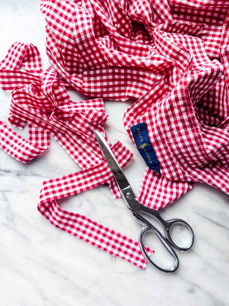 Strips of checked fabric from old ralph lauren shirt.