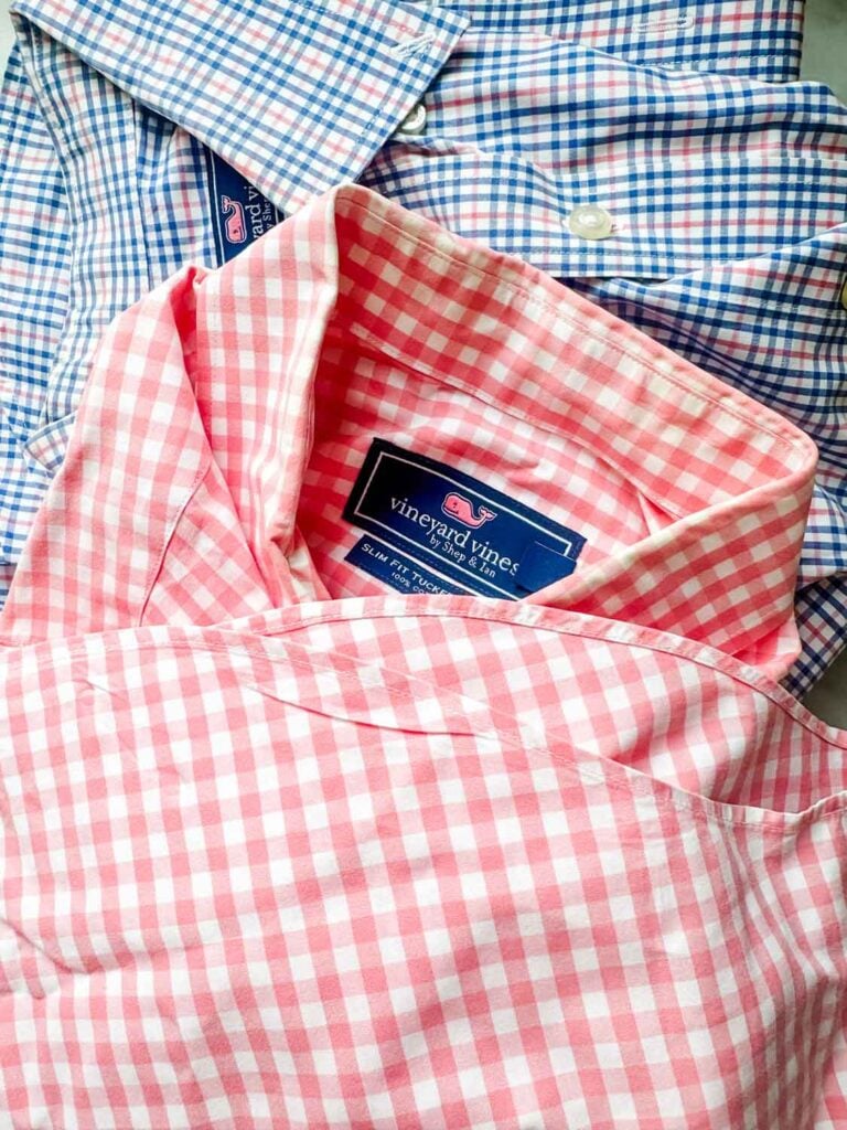 One plaid and one checkered shirt are used for making beeswax-coated food wraps.