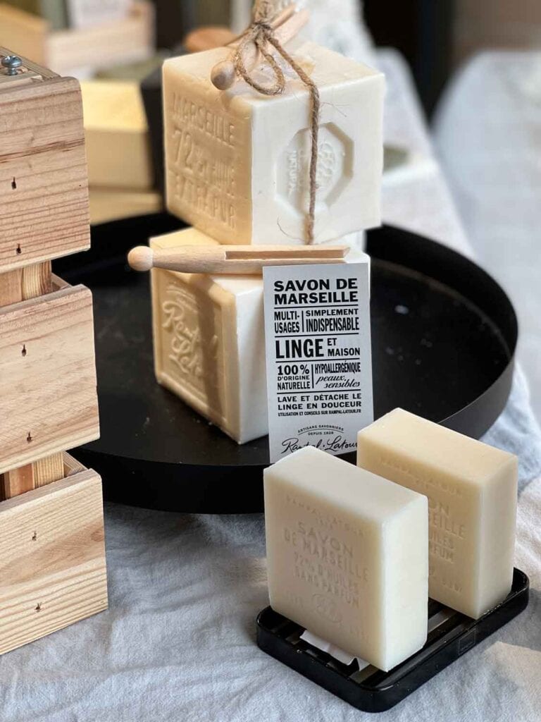 Bars and cubes of soap are on this display inside the Rampal Latour flagship store.
