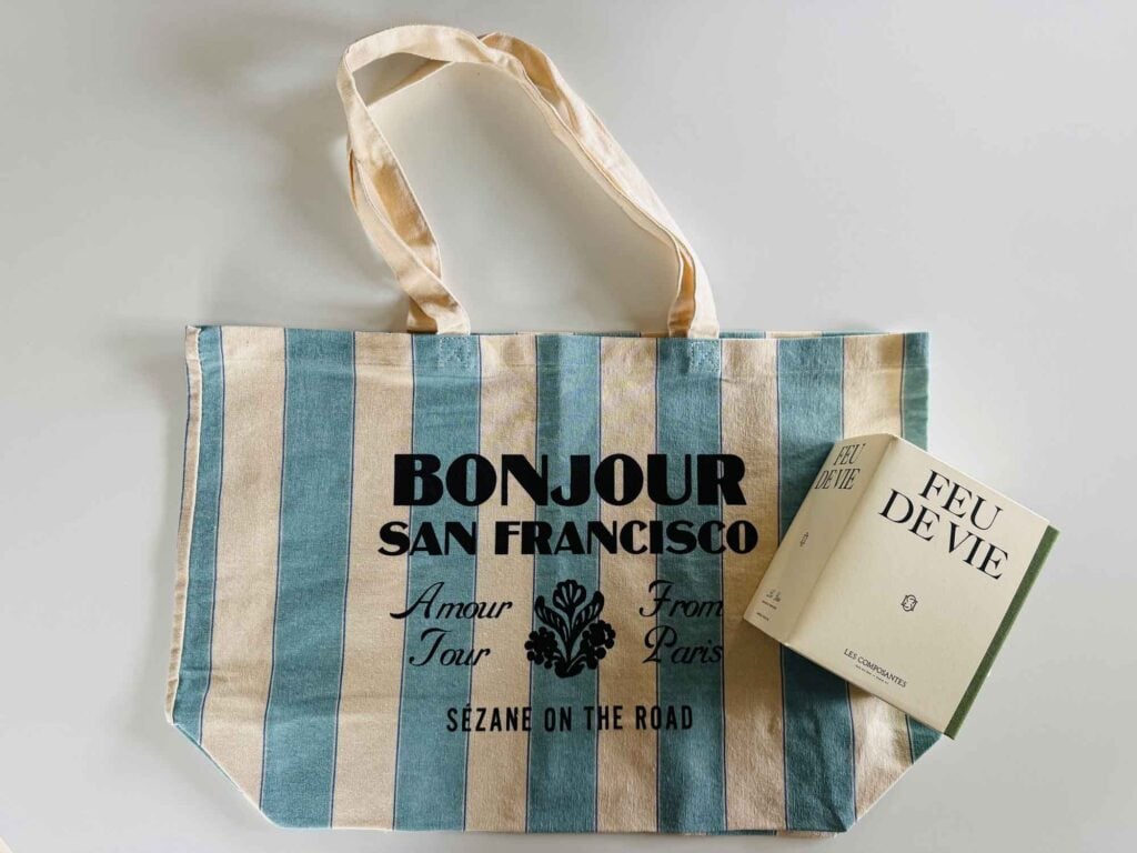 Sezane tote bag and candle.