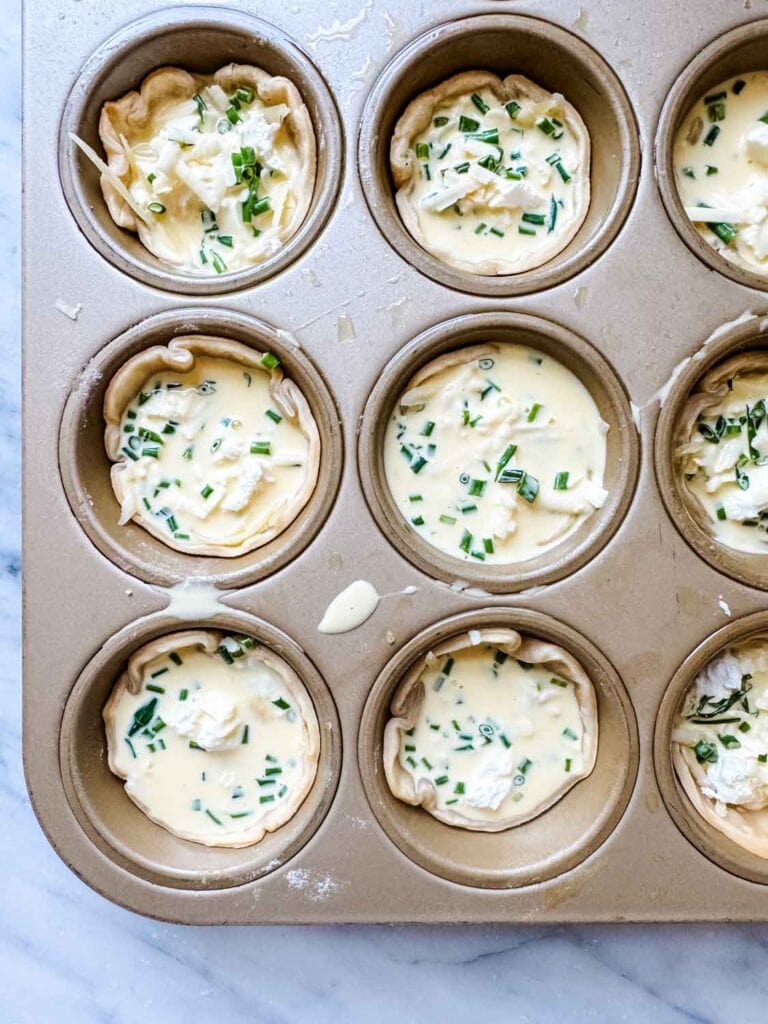 Quich in cupcake tins. 