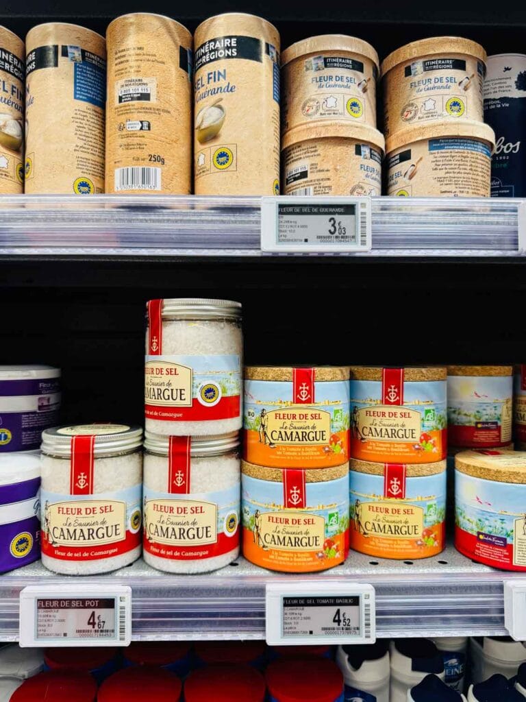There are so many different kinds of salts on the grocery store shelves in France.