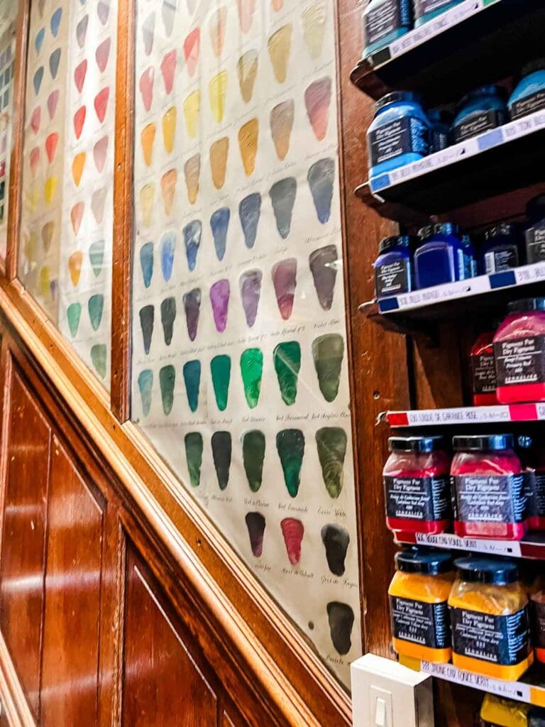 Color chart on the stairwell wall at famous art supply store, Sennelier in Paris. 