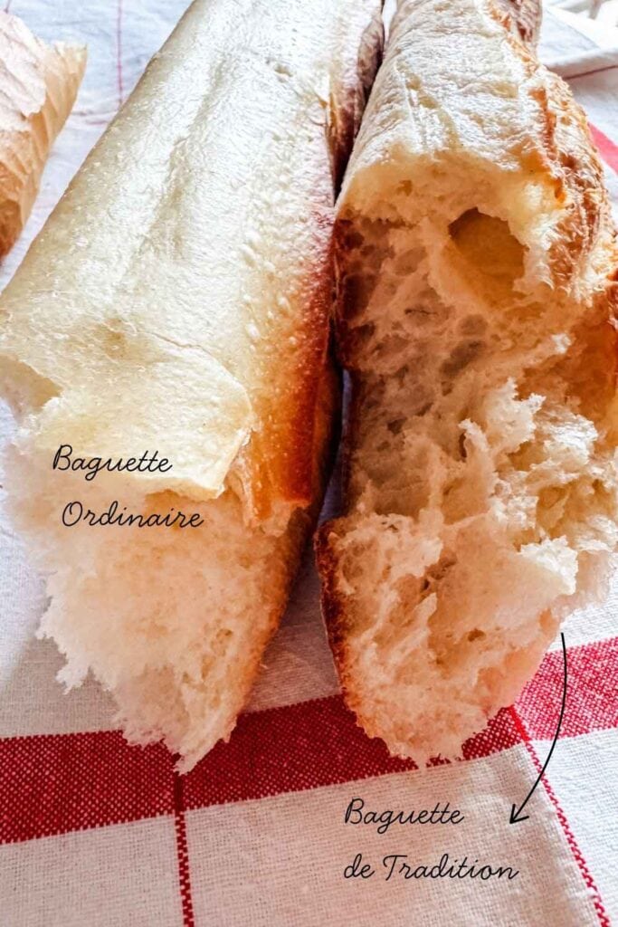 Two baguettes side-by-side and one is a normal baguette and one is a traditional baguette.