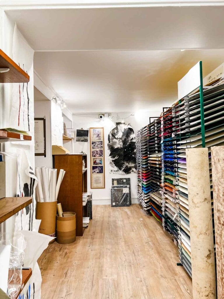Canvases and paper of all sizes are available in this aisle of the Sennelier art supply store in Paris.