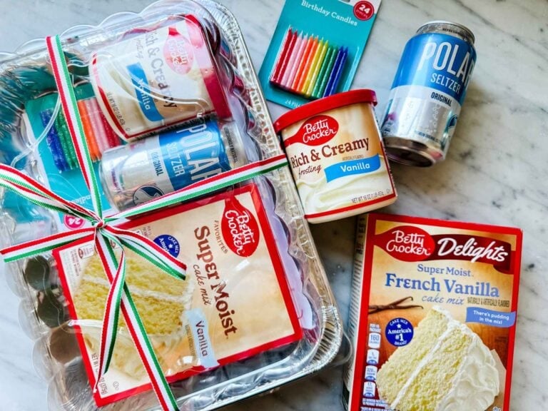 All the items that go into cake kits for a local food pantry.