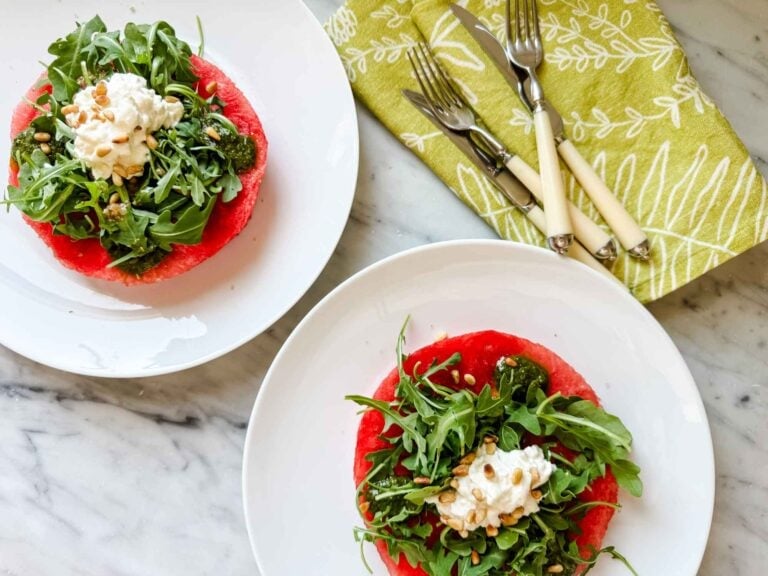 Watermelon Salad with Stracciatella, Arugula, and Pine Nuts