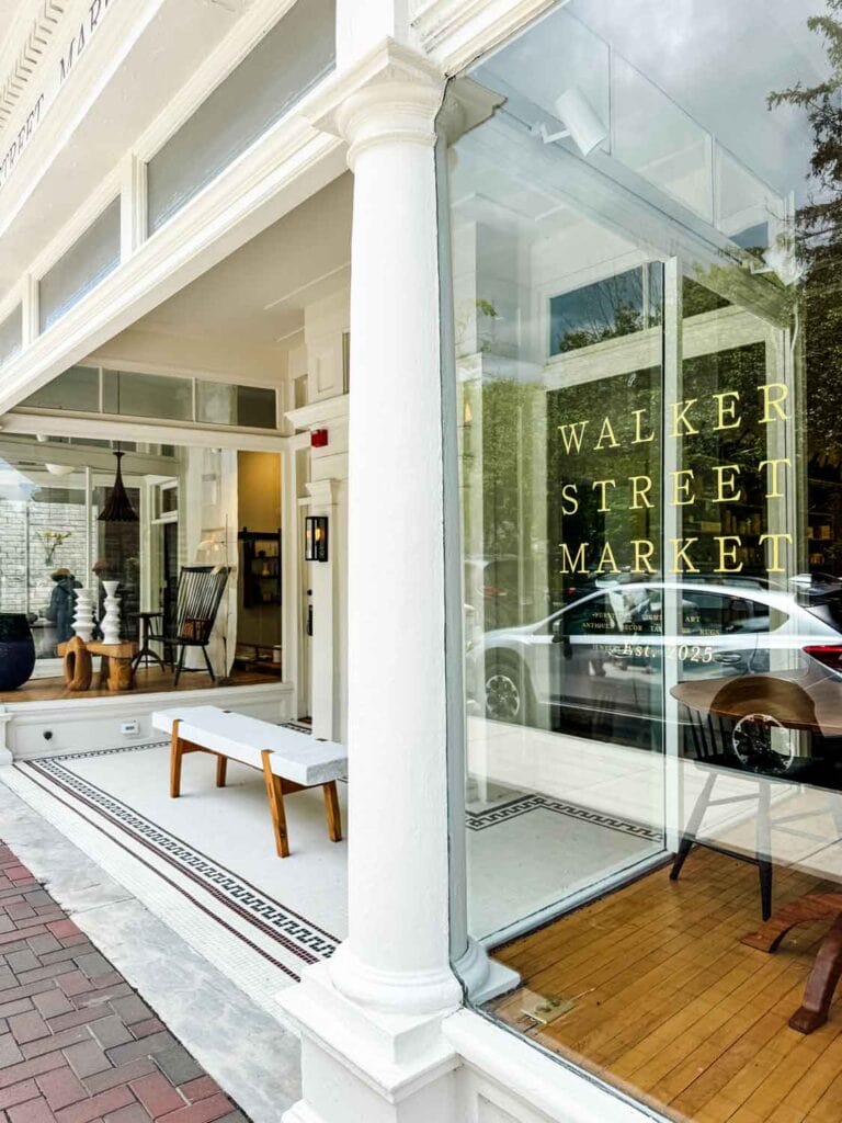 Walker Street Market facade, sign in window.
