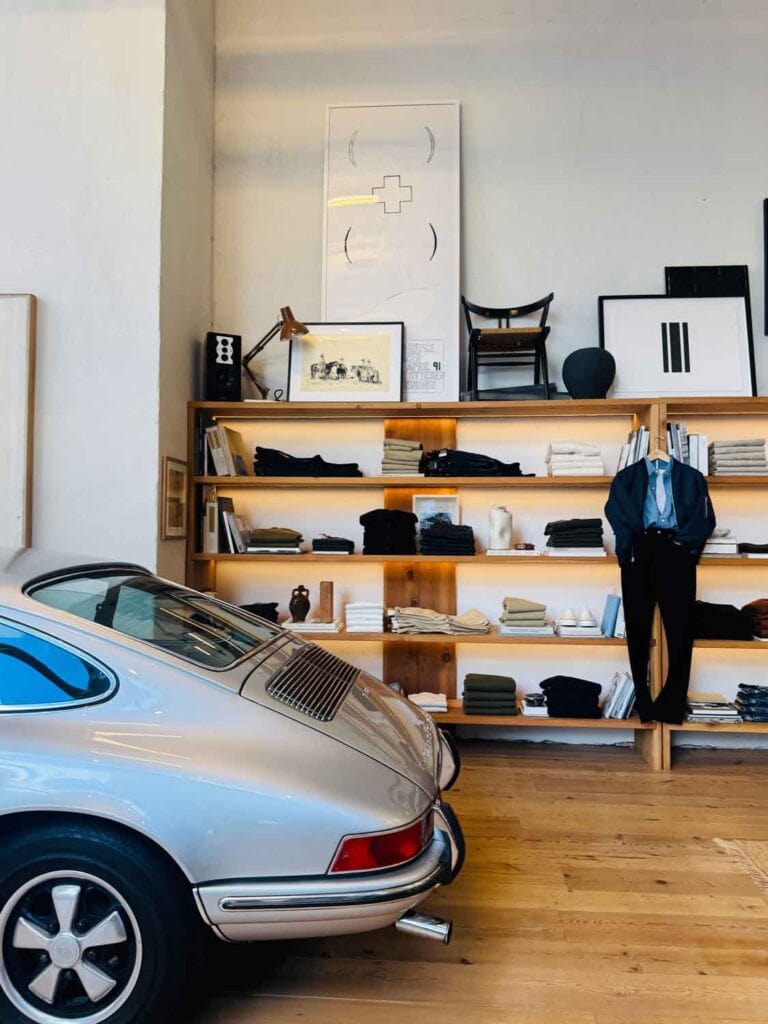 Vintage Porsche in Buck Mason stiore in NYC.