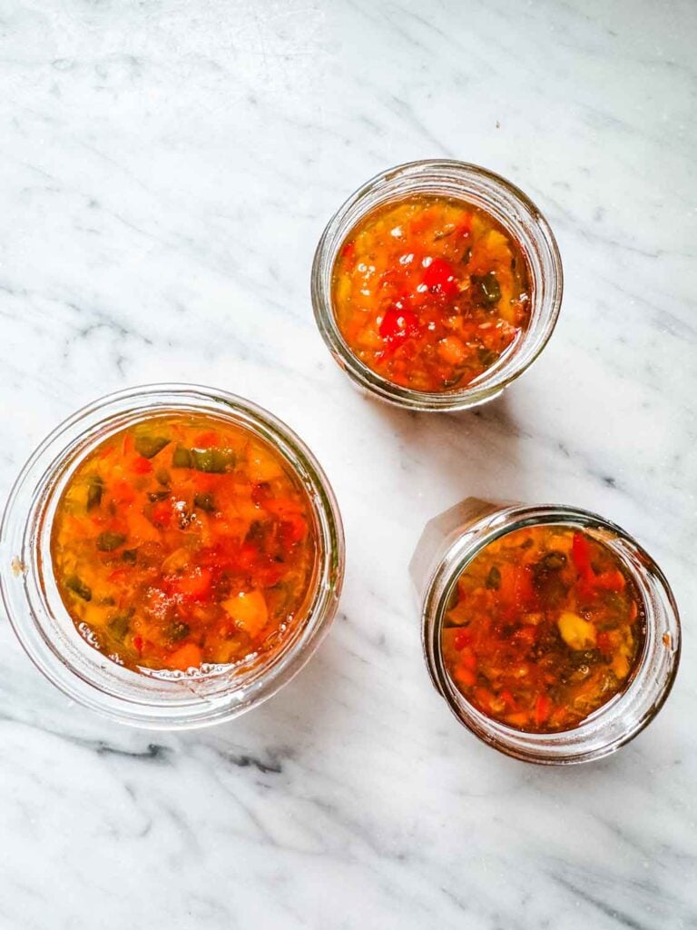 Jars of hot pepper jelly.