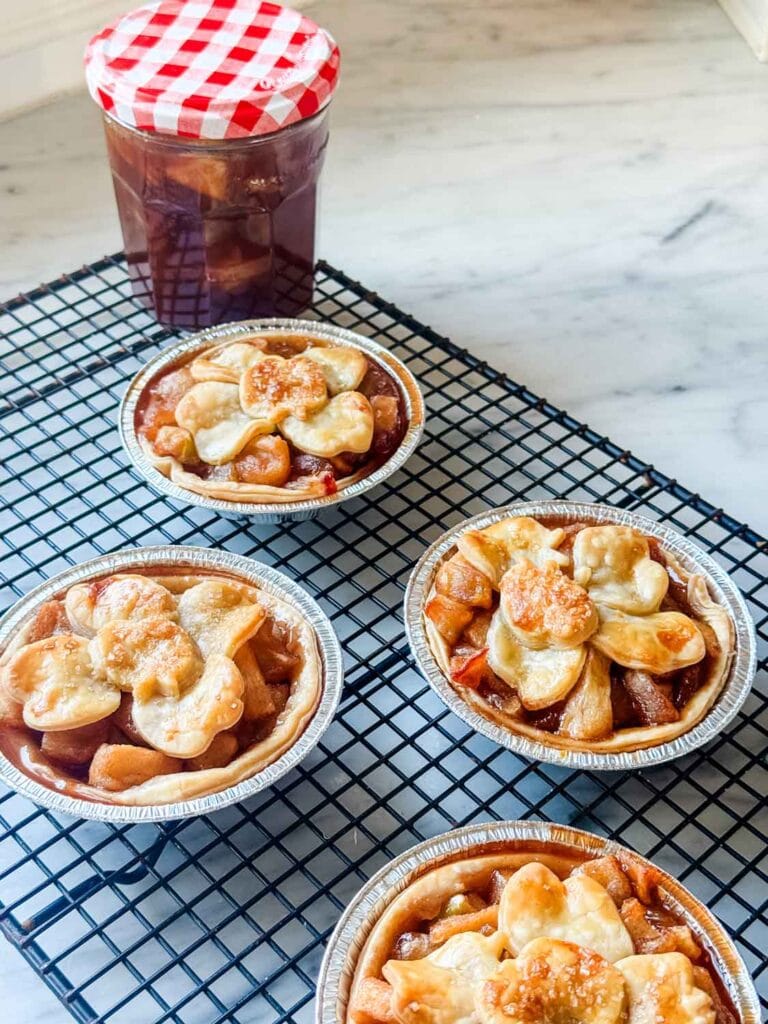 Mini apple pie with Bonne Maman jar of apple compote. 
